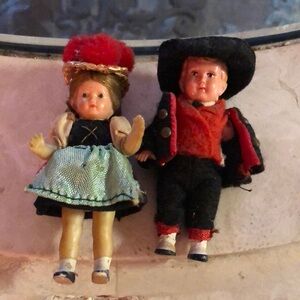 Vintage Doll Pair in Traditional Attire/Miniature Dolls
